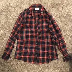 Men's Gucci Snake Embroidered-Collar Plaid Shirt